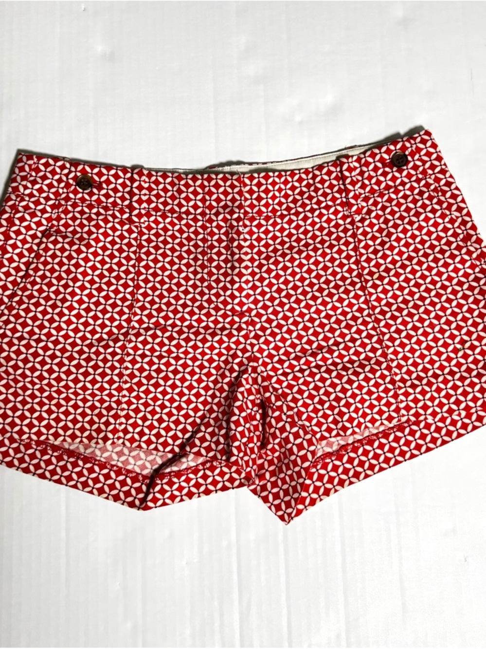 J.Crew City Fit Red White Geometric Chino Shorts Preppy Resort Nautical Size 4